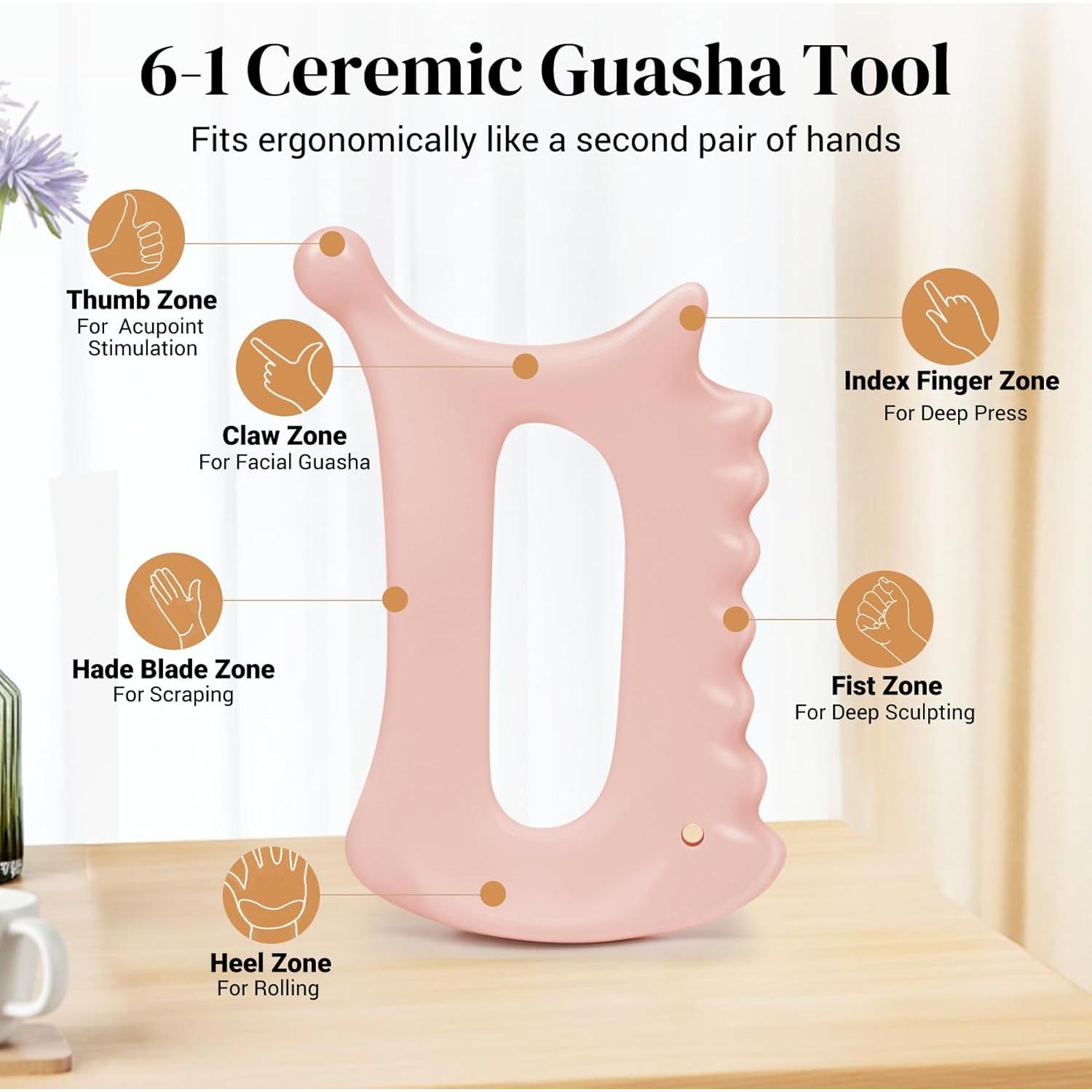 Herramienta de Masaje Gua Sha 6 en 1 Roythric Rosa Mate