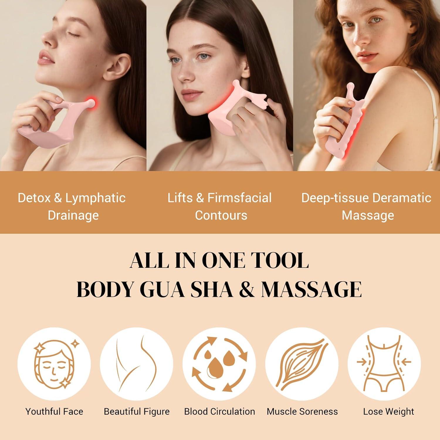 Herramienta de Masaje Gua Sha 6 en 1 Roythric Rosa Mate