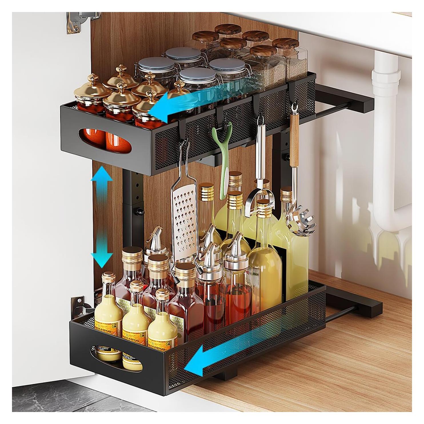 Organizador Bajo Fregadero WROBTLD 2 Niveles Ajustable Negro