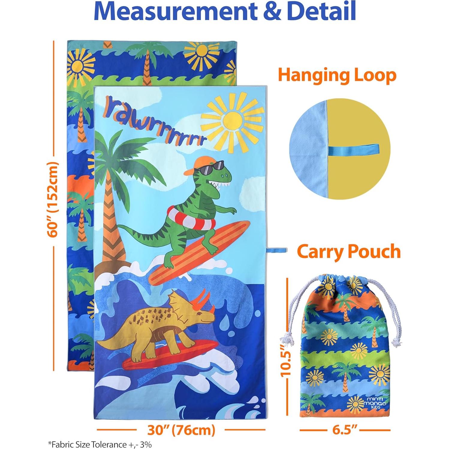 Toalla de Playa Microfibra MintiMango Dinosaurio 152x76cm
