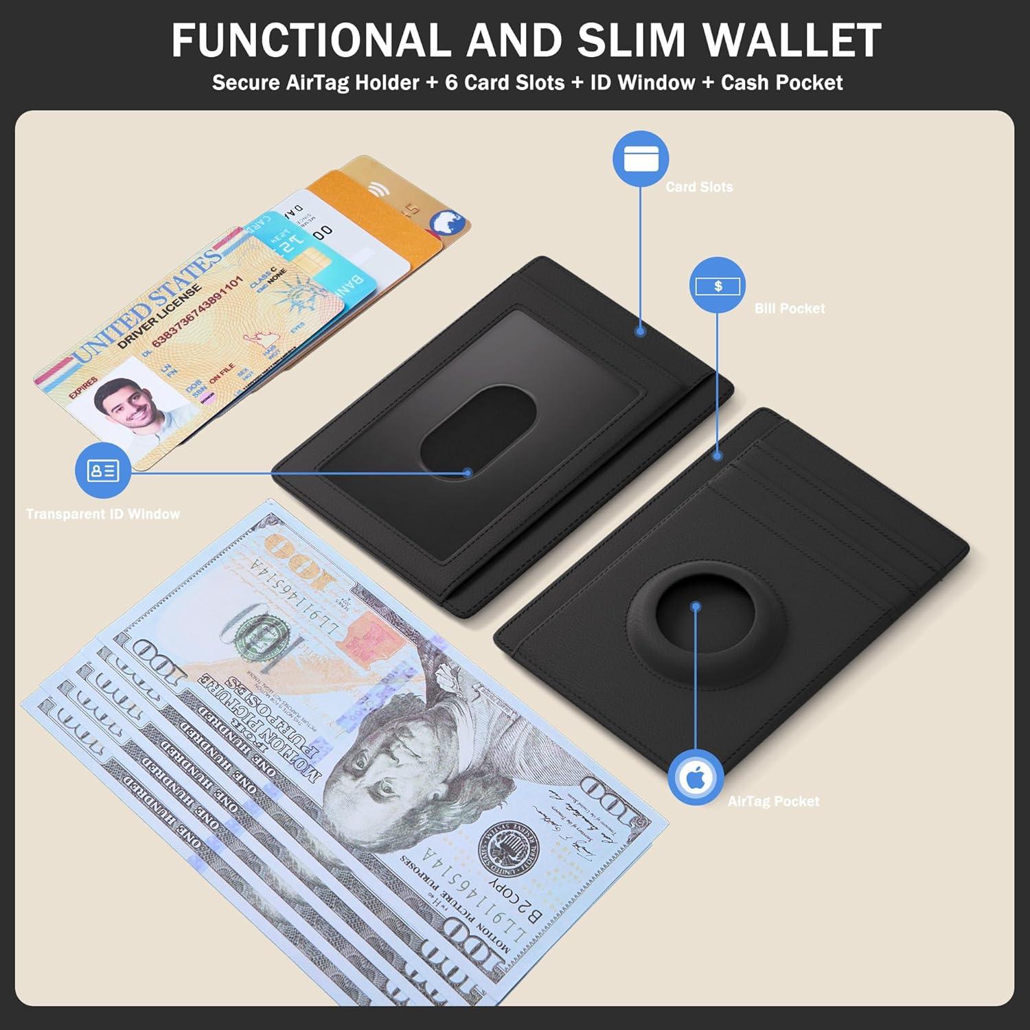 Billetera Hawanik de cuero con soporte para AirTag y bloqueo RFID