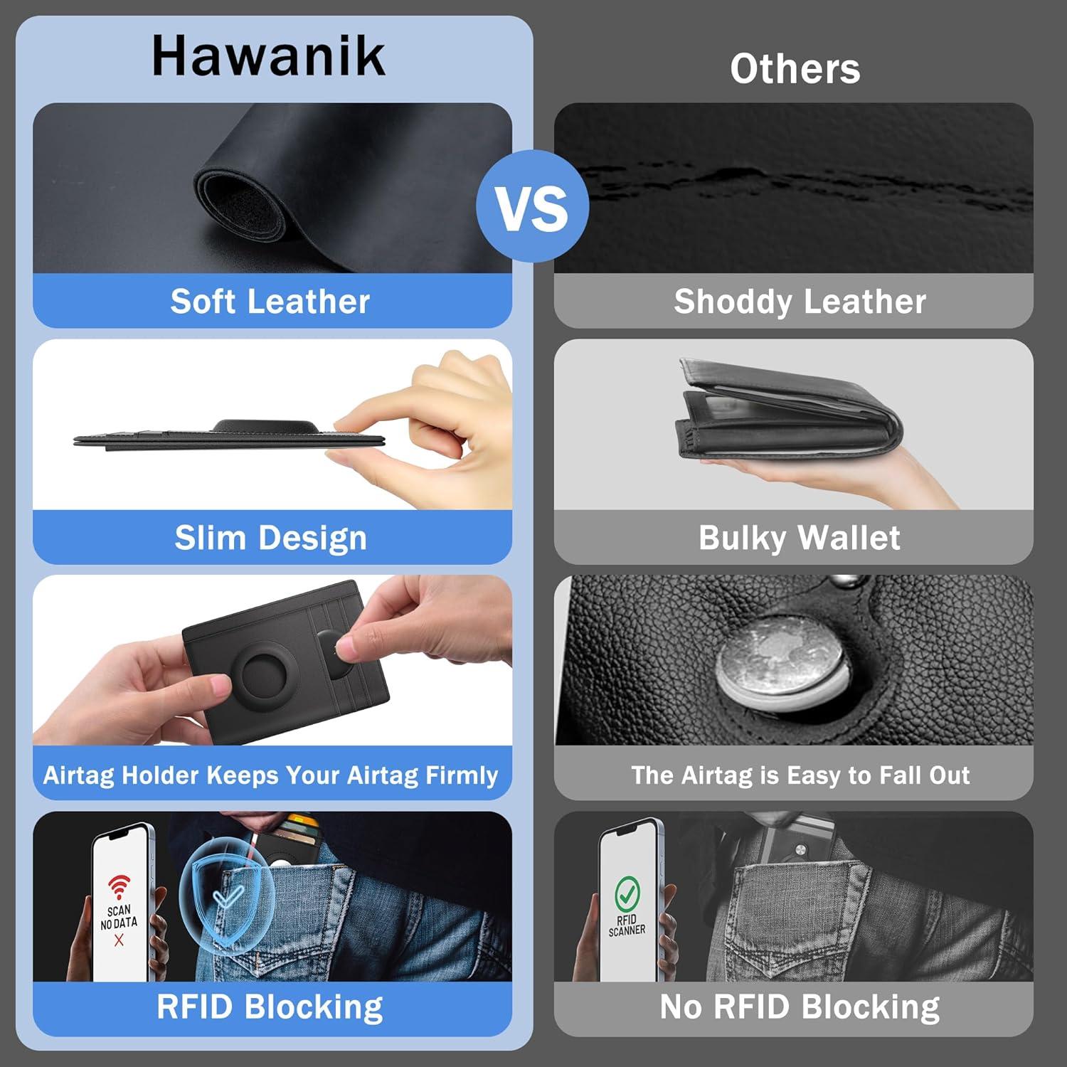 Billetera Hawanik de cuero con soporte para AirTag y bloqueo RFID