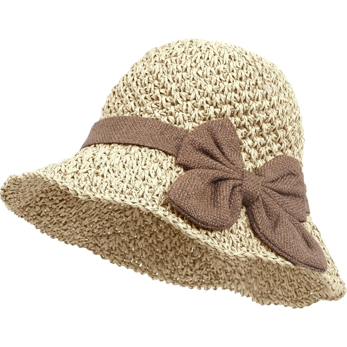 Sombrero de Paja Plegable para Mujer UPF 50+ Beige