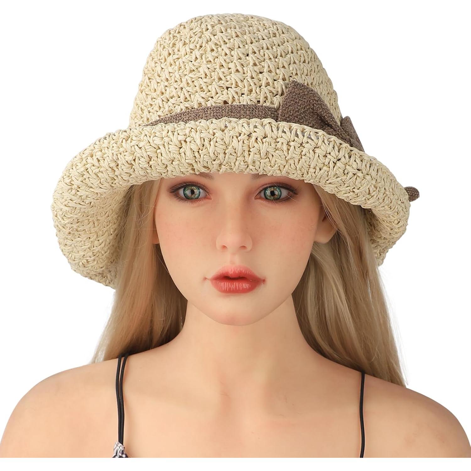 Sombrero de Paja Plegable para Mujer UPF 50+ Beige