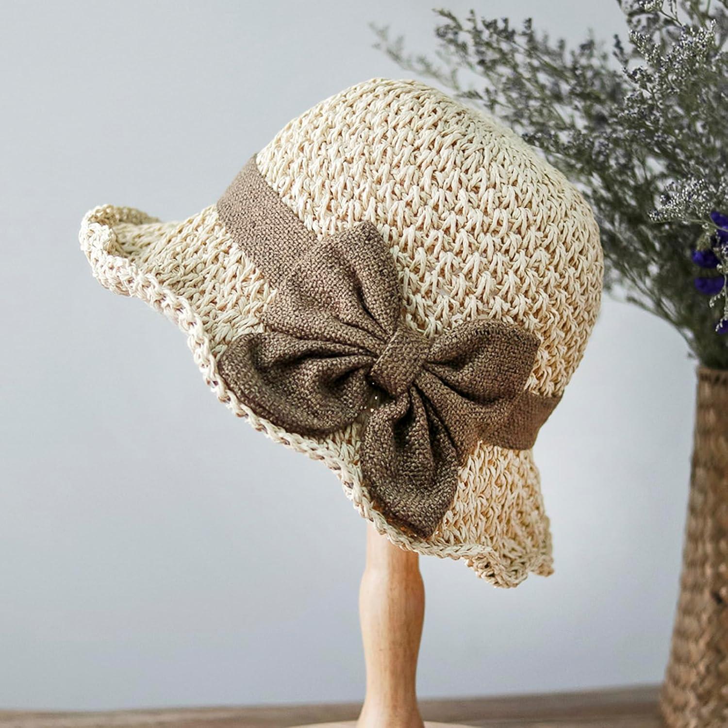 Sombrero de Paja Plegable para Mujer UPF 50+ Beige