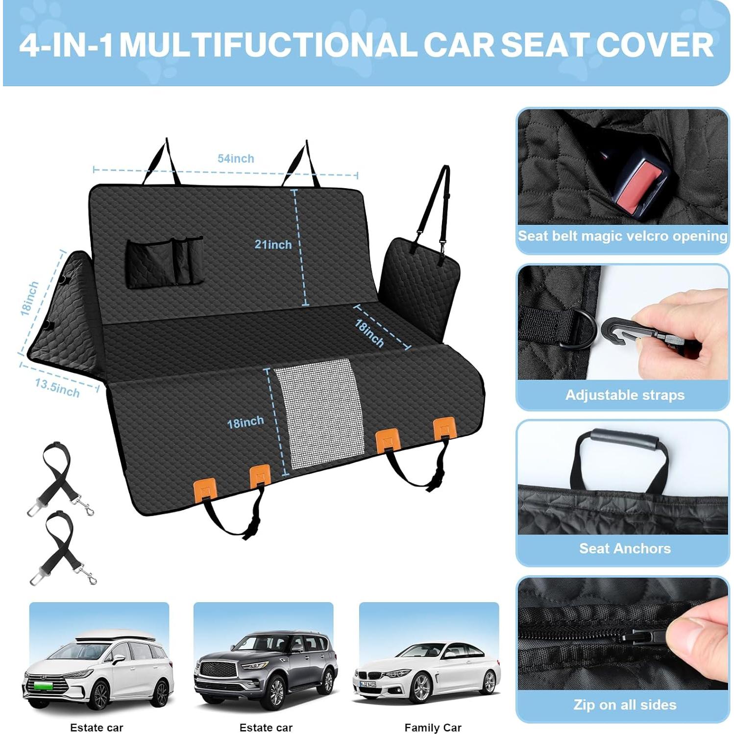 Funda de Asiento para Perros ZRRAJOY Negra Impermeable 4 en 1