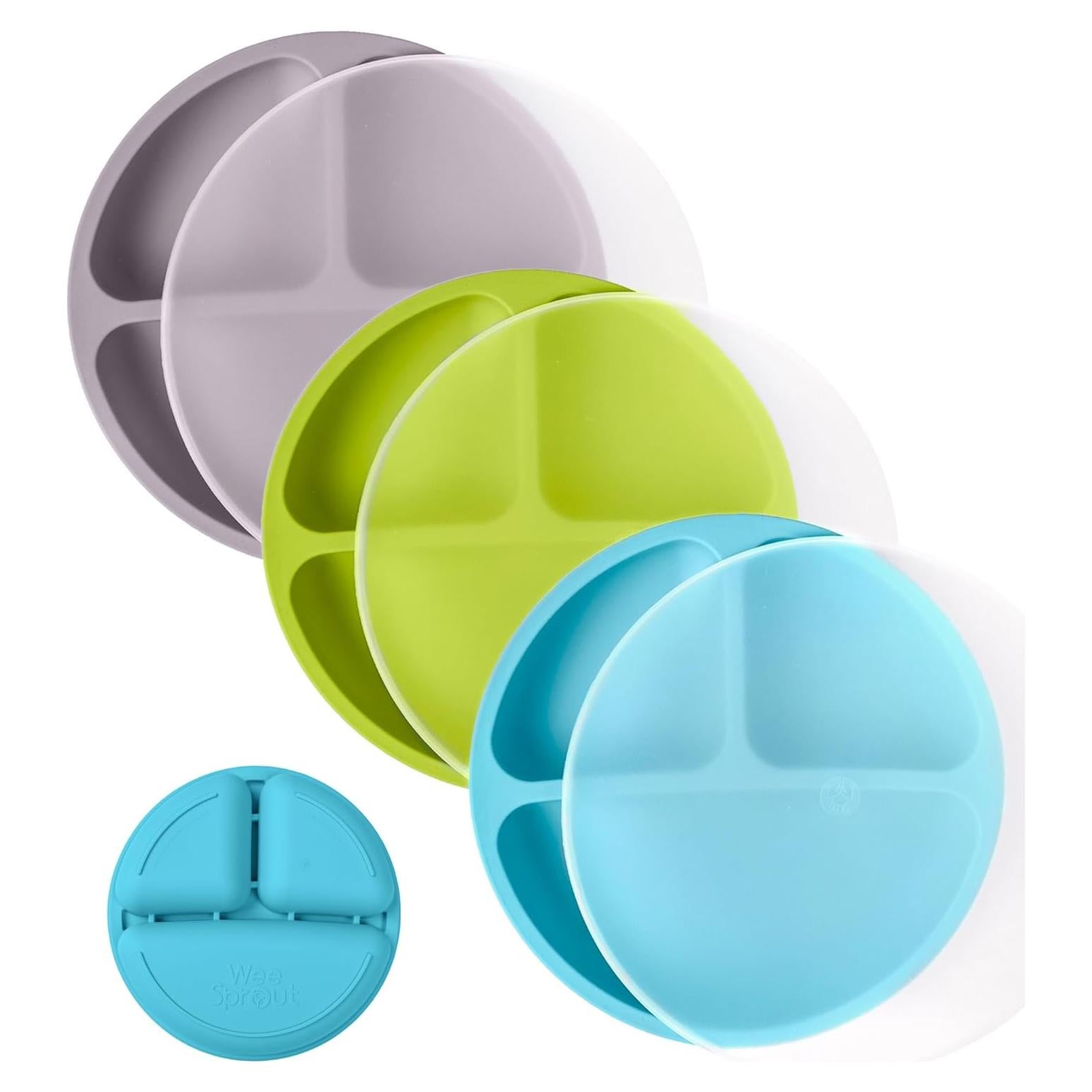 Platos de Silicona WeeSprout con Tapas - 3 Unidades Divididos