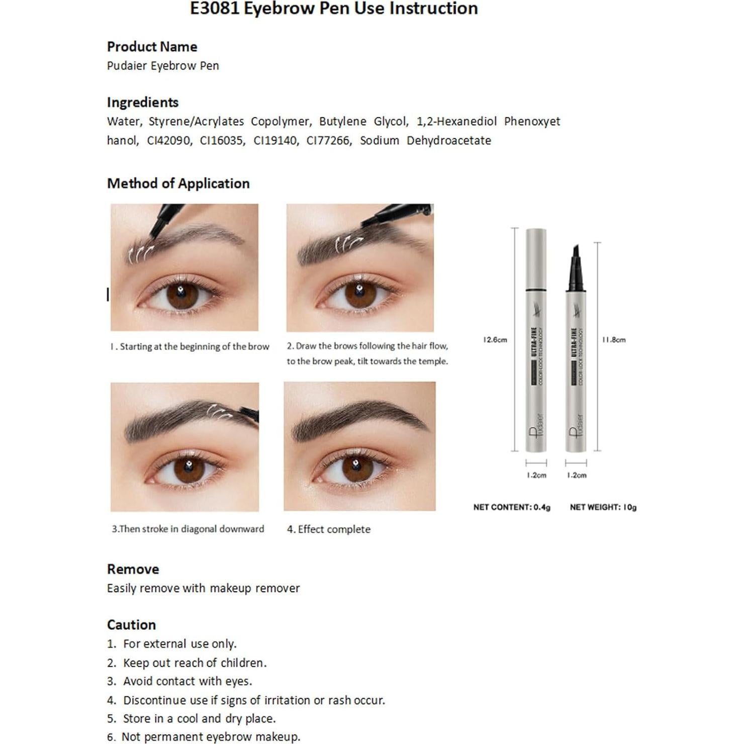 Lápiz de Cejas Microblading Pudaier 01-Negro Natural Impermeable