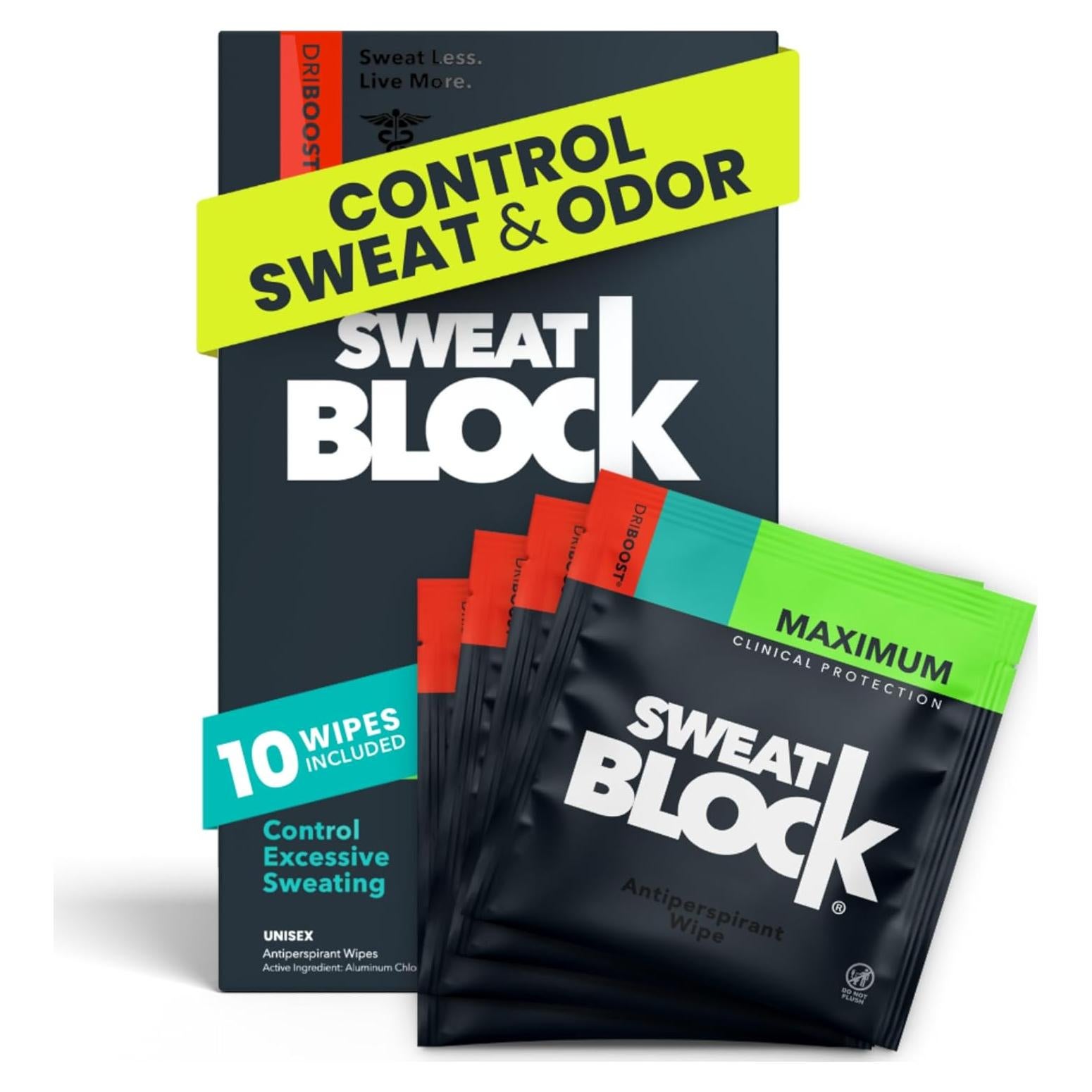 Toallitas Antitranspirantes SweatBlock 10 Unidades para Hombres y Mujeres