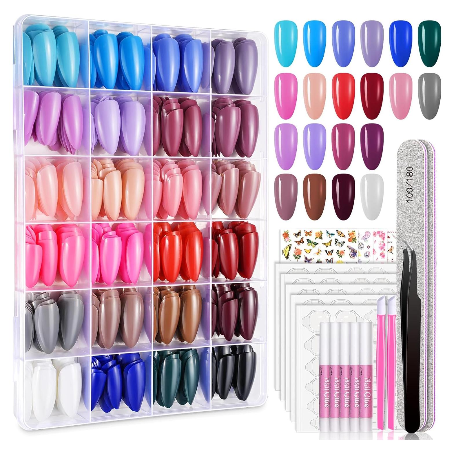 Kit de Uñas Postizas TsMADDTs Almendra 720pcs 24 Colores