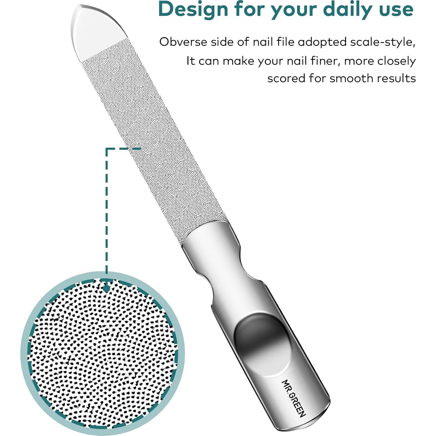 Lima de Uñas MR.GREEN Acero Inoxidable Doble Cara con Funda