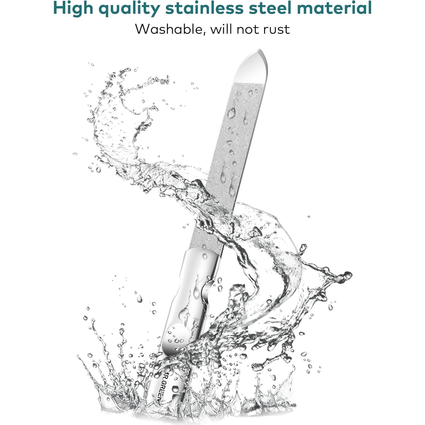 Lima de Uñas MR.GREEN Acero Inoxidable Doble Cara con Funda