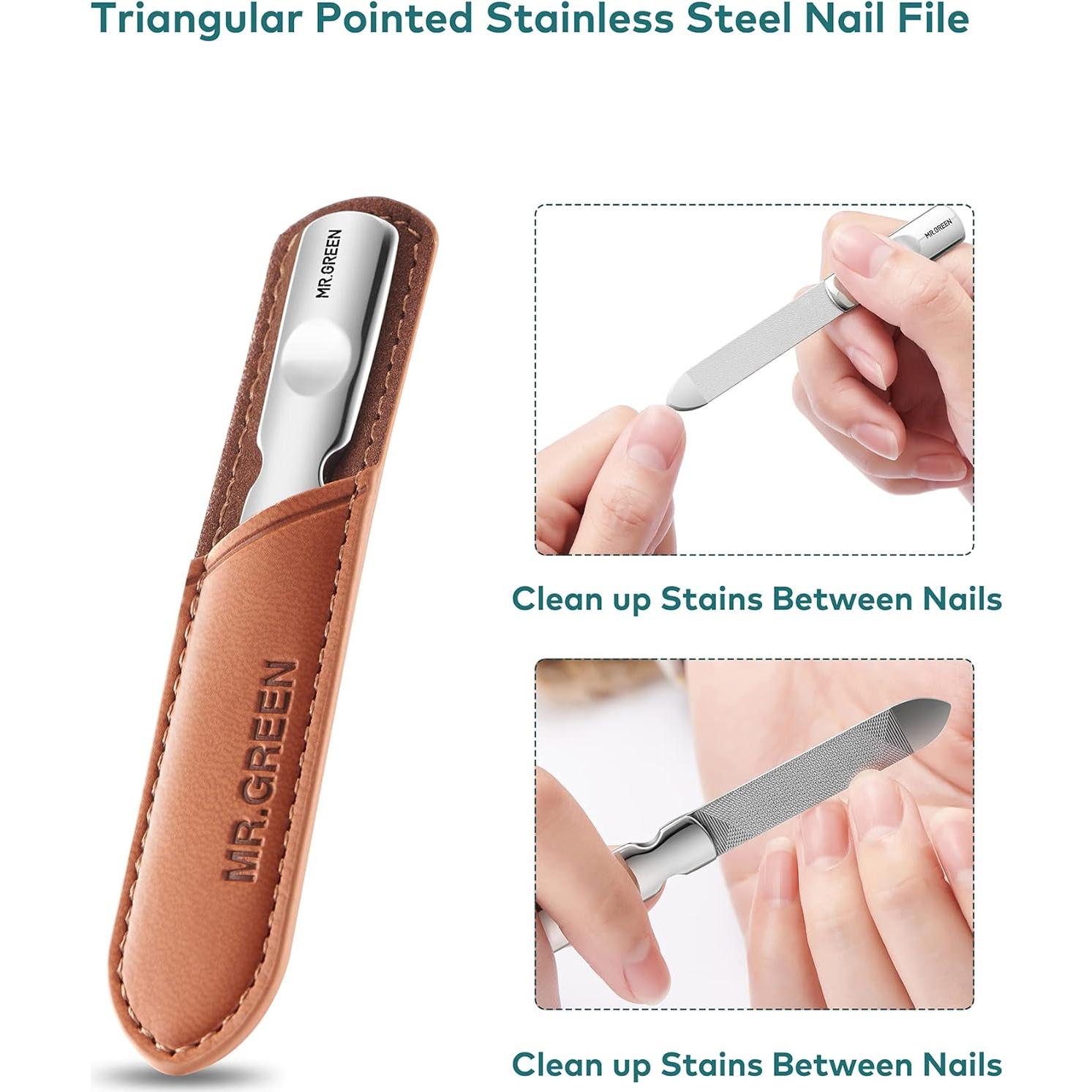 Lima de Uñas MR.GREEN Acero Inoxidable Doble Cara con Funda