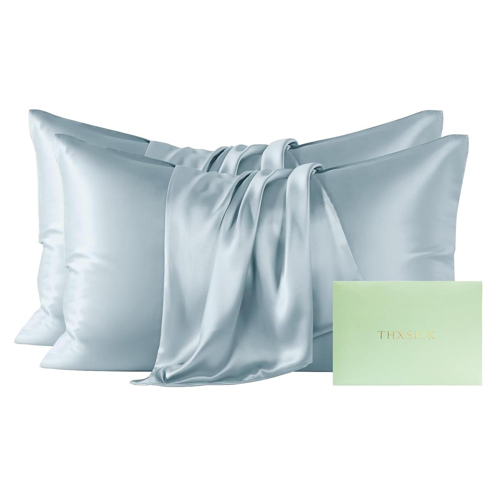 Funda de Almohada de Seda de Morera THXSILK Estándar Azul - Juego de 2