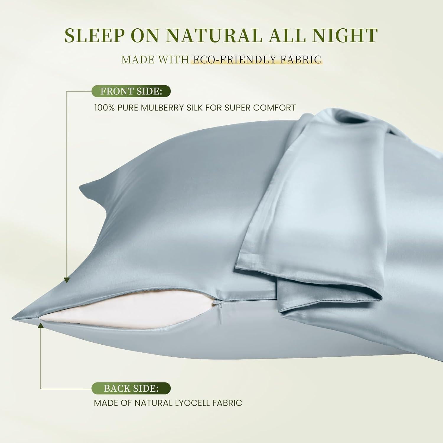 Funda de Almohada de Seda de Morera THXSILK Estándar Azul - Juego de 2