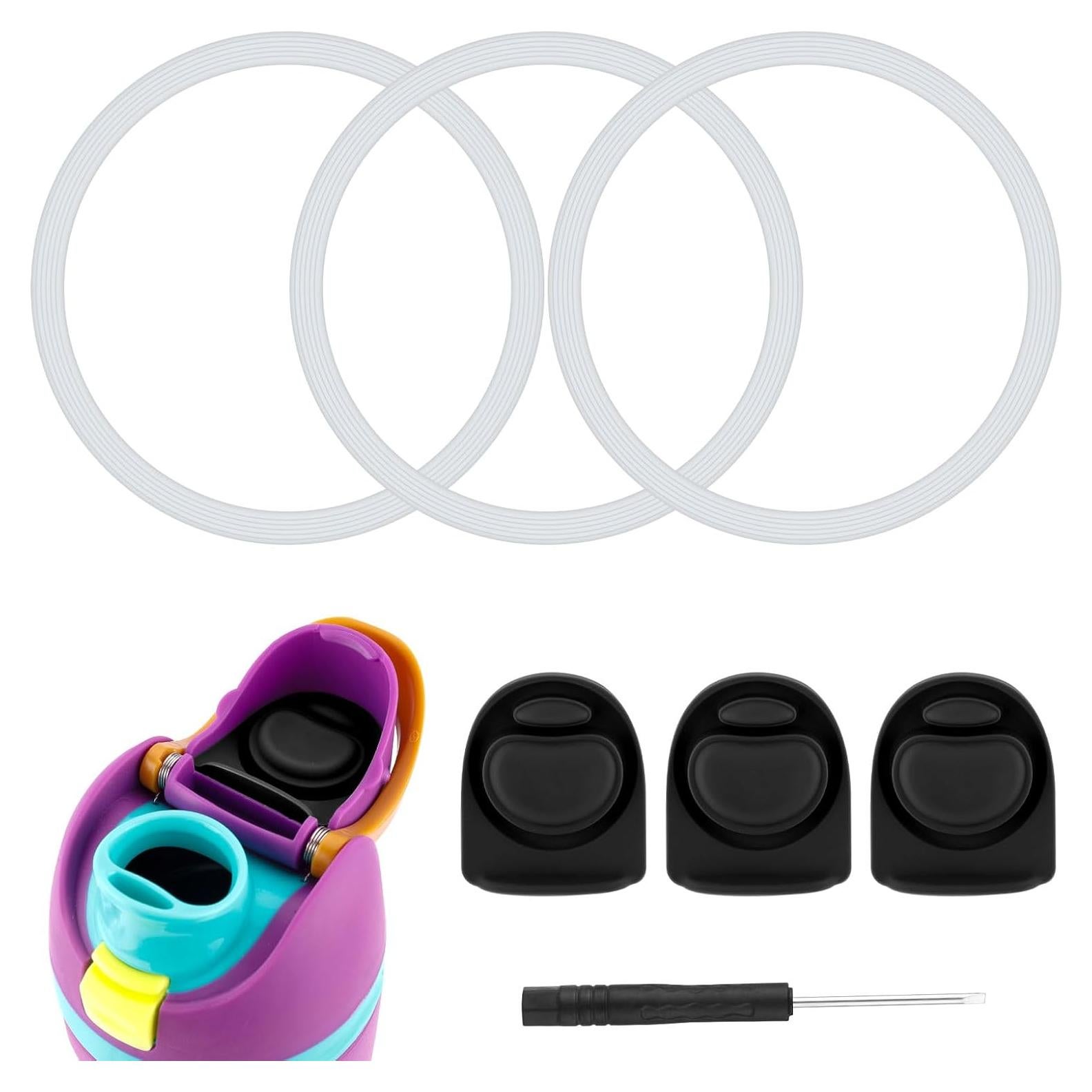 Kit 3 Tapones y 3 Anillos de Silicona BOXOB para Botellas Owala