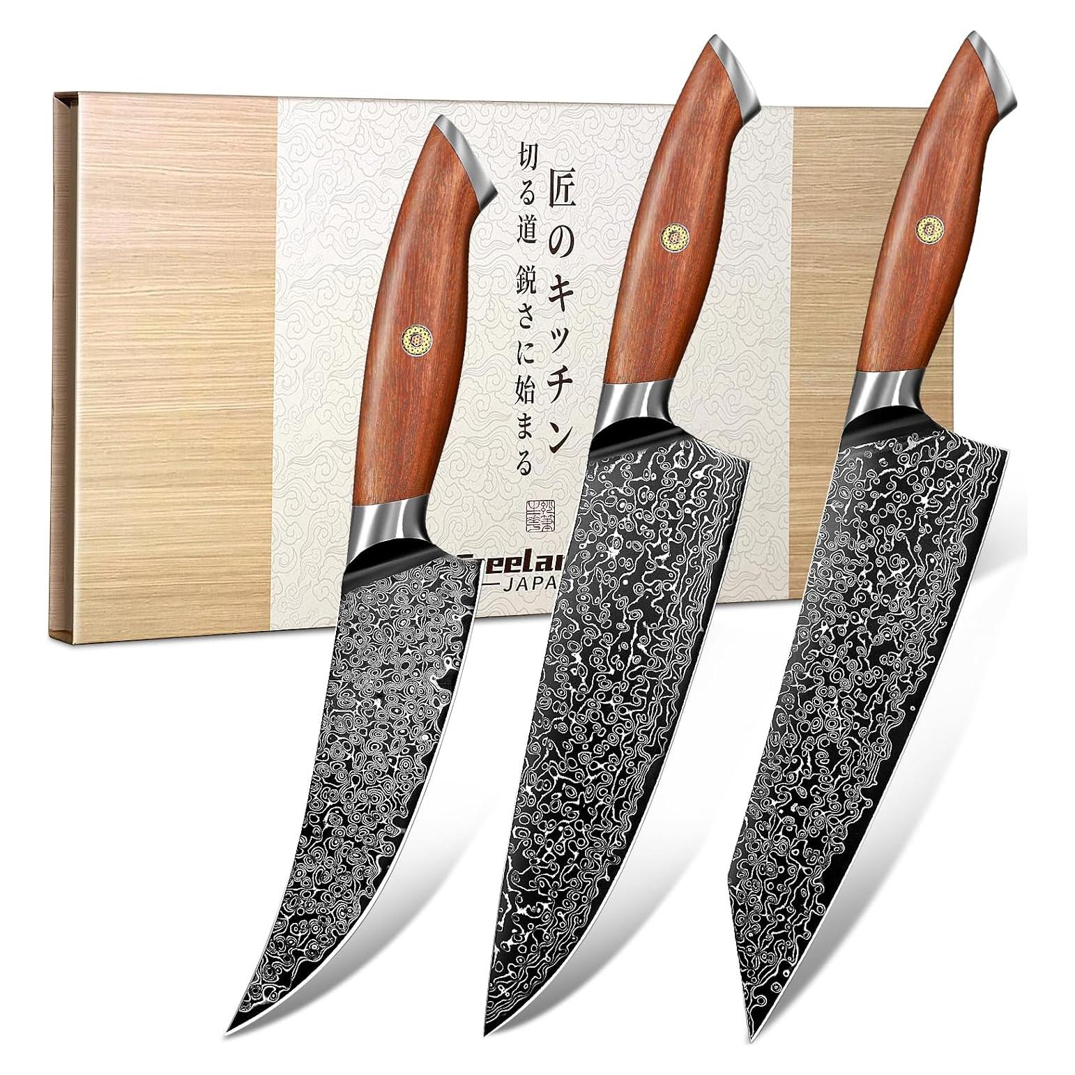 Juego de cuchillos de Damasco Freelander 3 en 1 21.6 cm