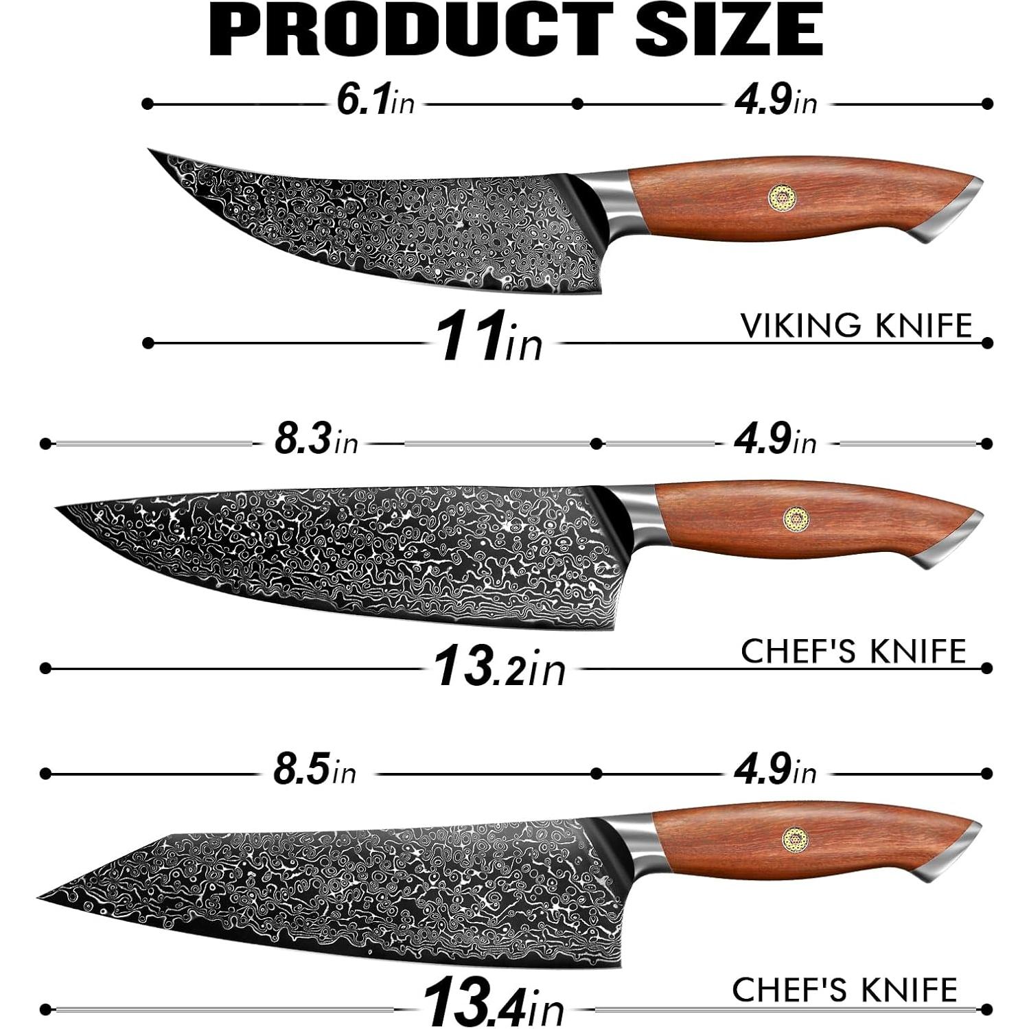 Juego de cuchillos de Damasco Freelander 3 en 1 21.6 cm