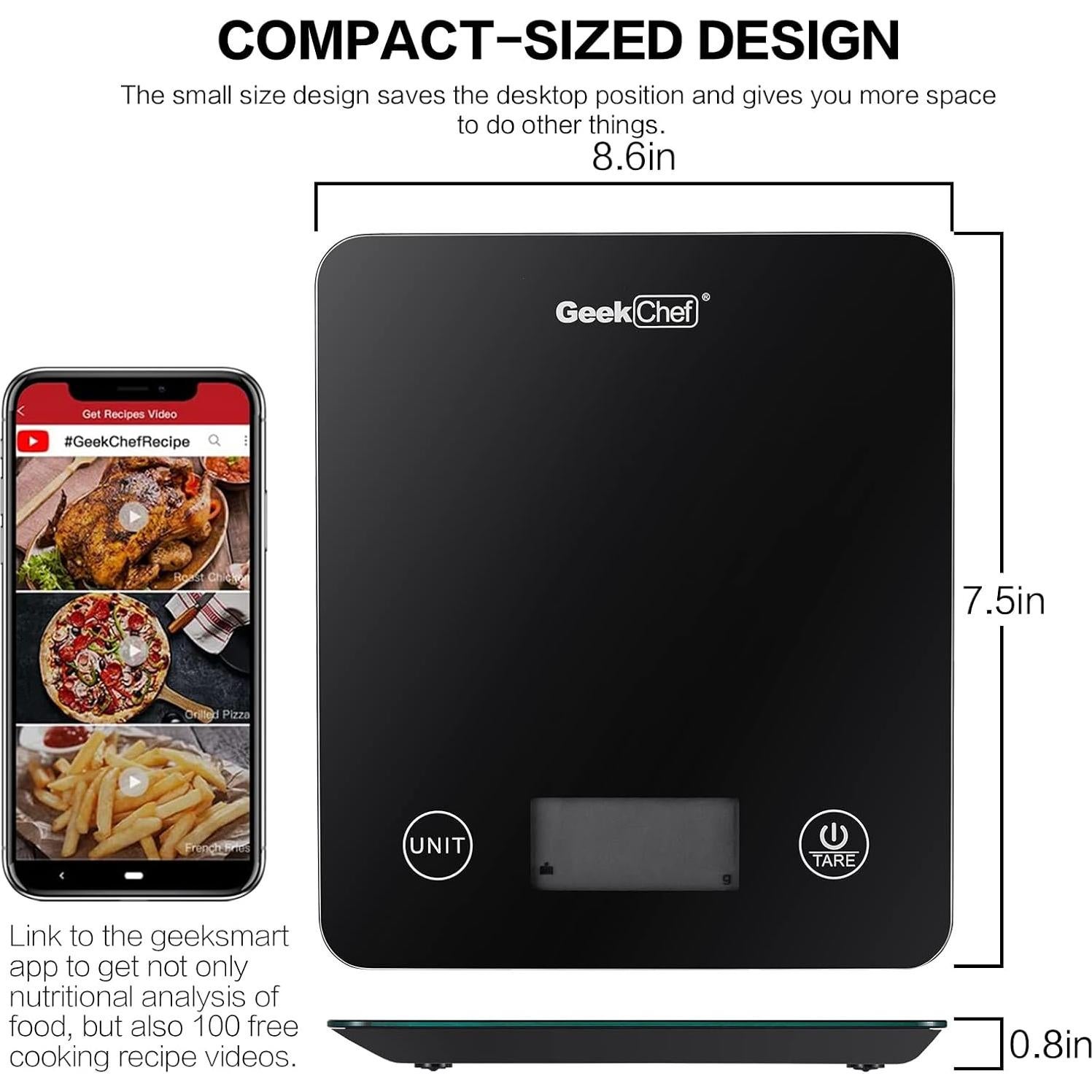 Escala Digital Geek Chef Inteligente 5 kg Vidrio Negro