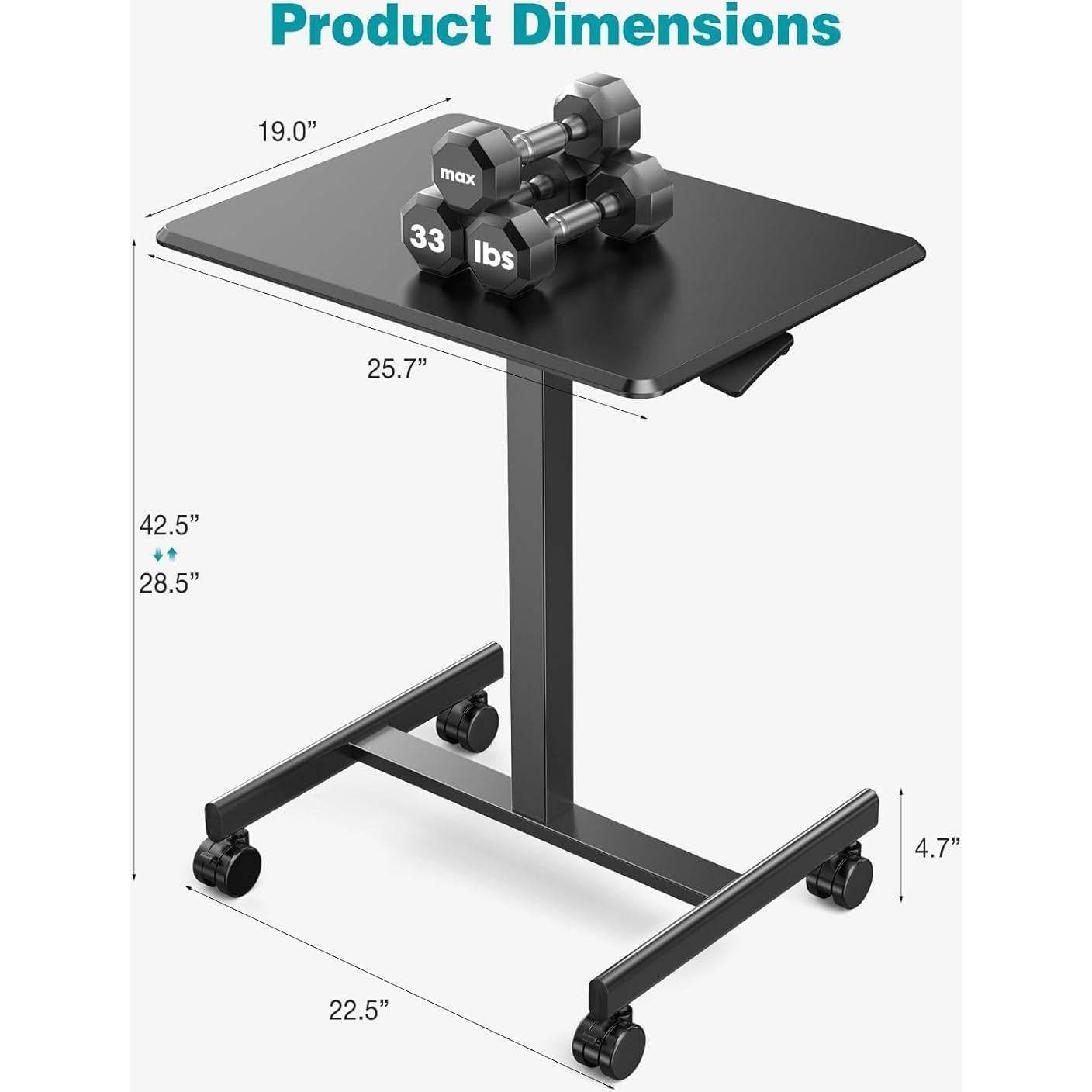 Escritorio de Pie Móvil DUMOS Altura Ajustable 19" Negro