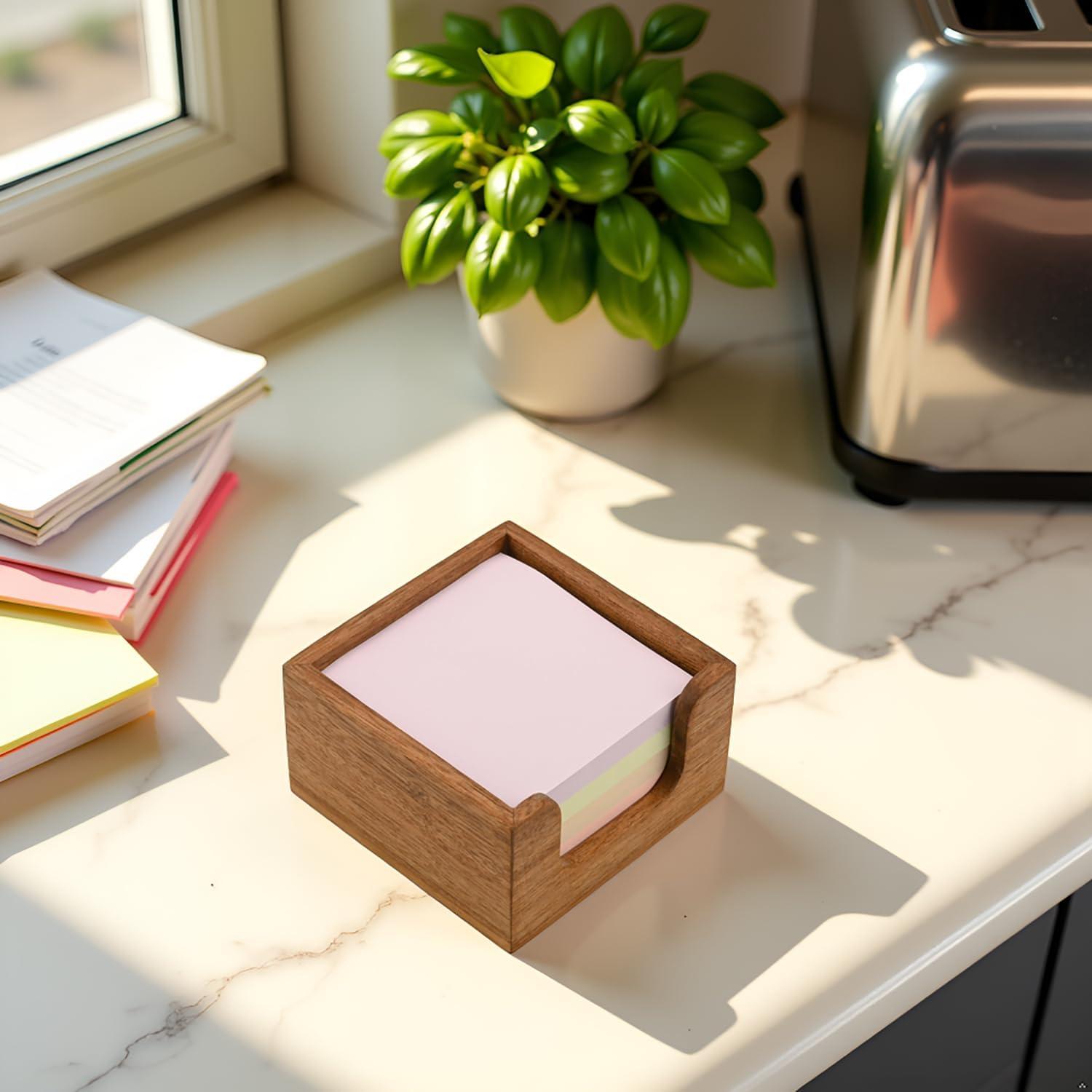 Soporte para Notas Adhesivas Chicvilla de Madera Acacia 8.9x8.9 cm