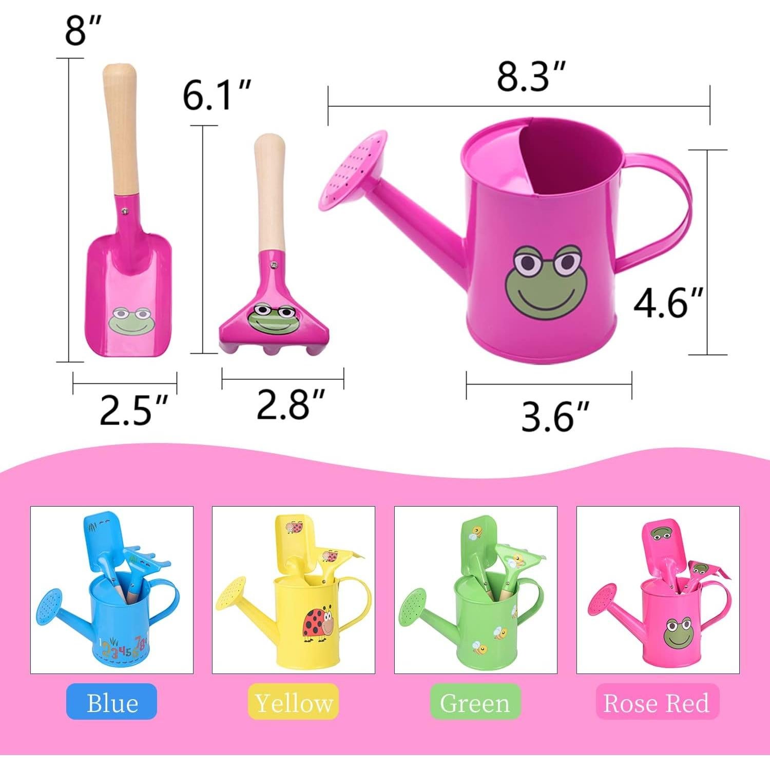 Juego de Jardinería Pequeño Sungmor - Regadera Rosa, Pala y Rastrillo