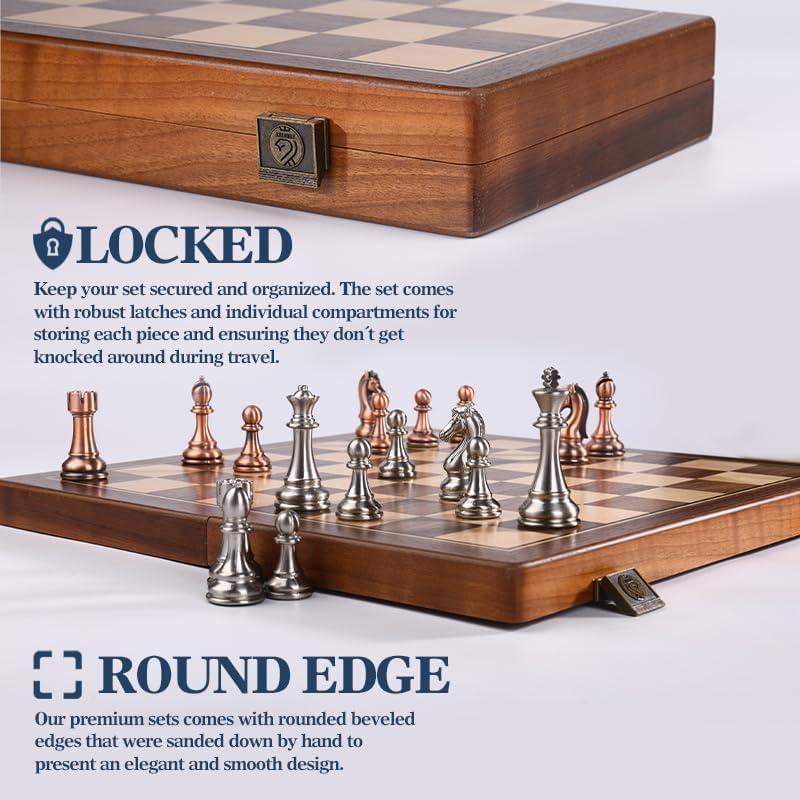 Juego de Ajedrez Plegable de Madera de Nogal 15 cm - Ajedrez