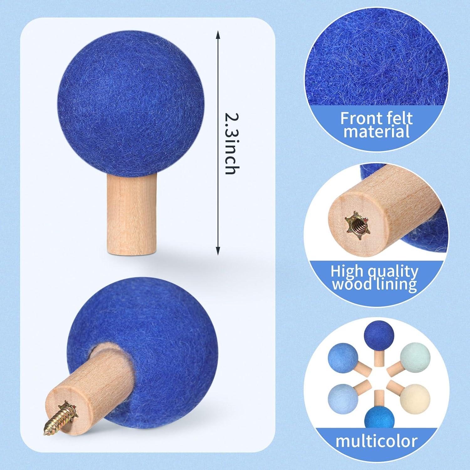 6 Ganchos de Pared Redondos Memorywuu de Madera Azul