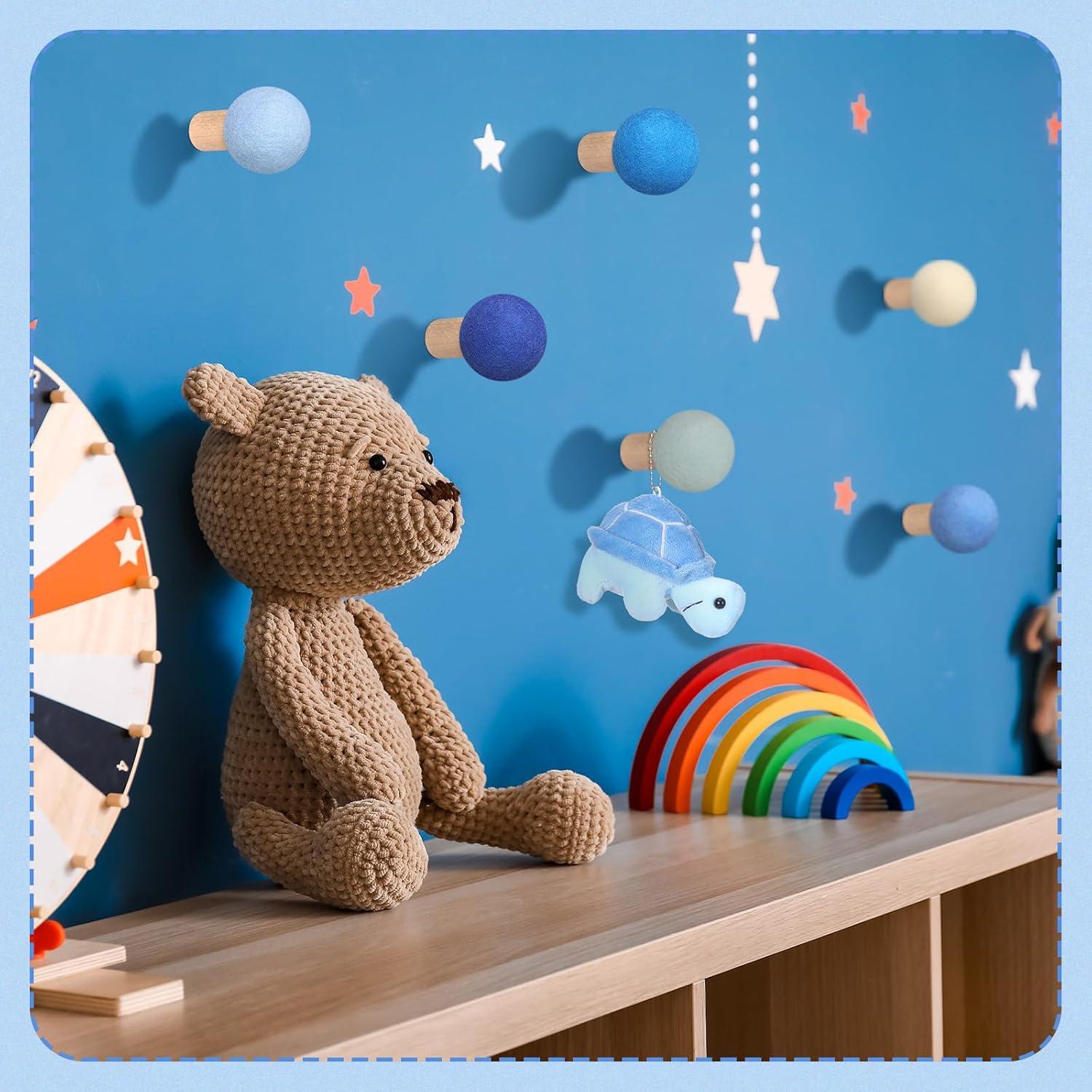 6 Ganchos de Pared Redondos Memorywuu de Madera Azul