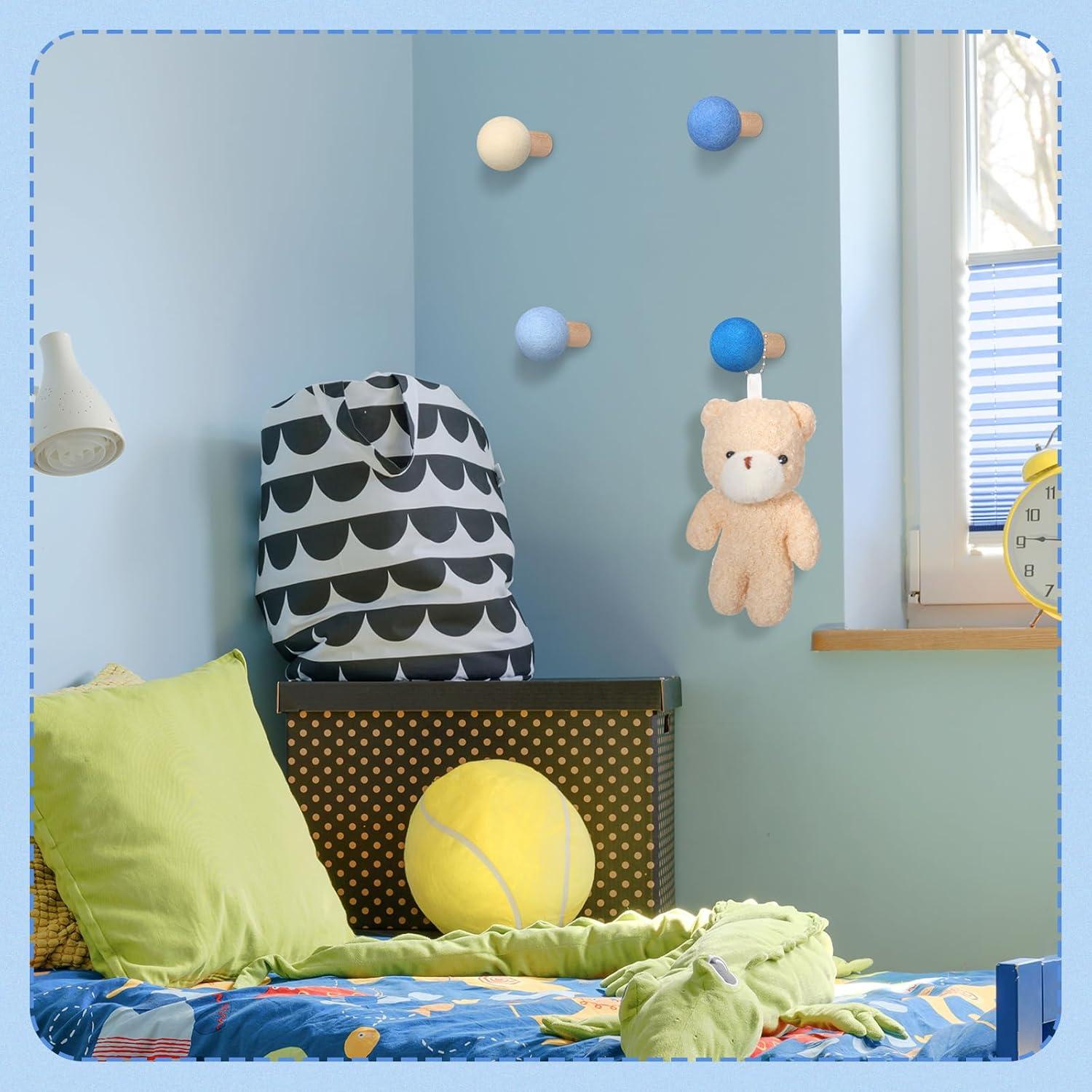 6 Ganchos de Pared Redondos Memorywuu de Madera Azul