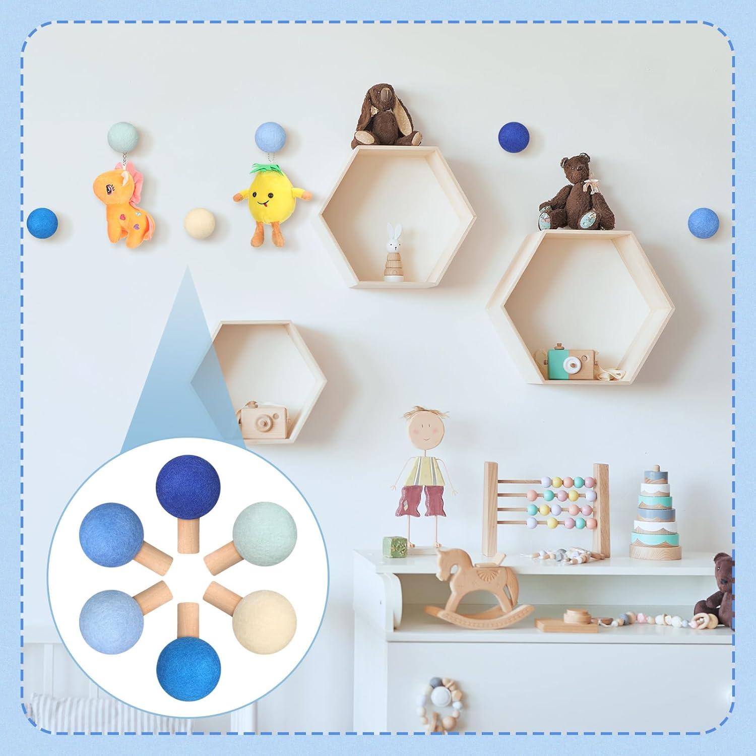 6 Ganchos de Pared Redondos Memorywuu de Madera Azul