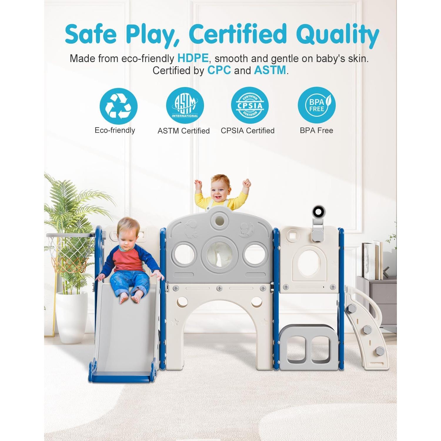 Tobogán 8 en 1 Babytronic para Niños 1-3 Años Azul y Gris