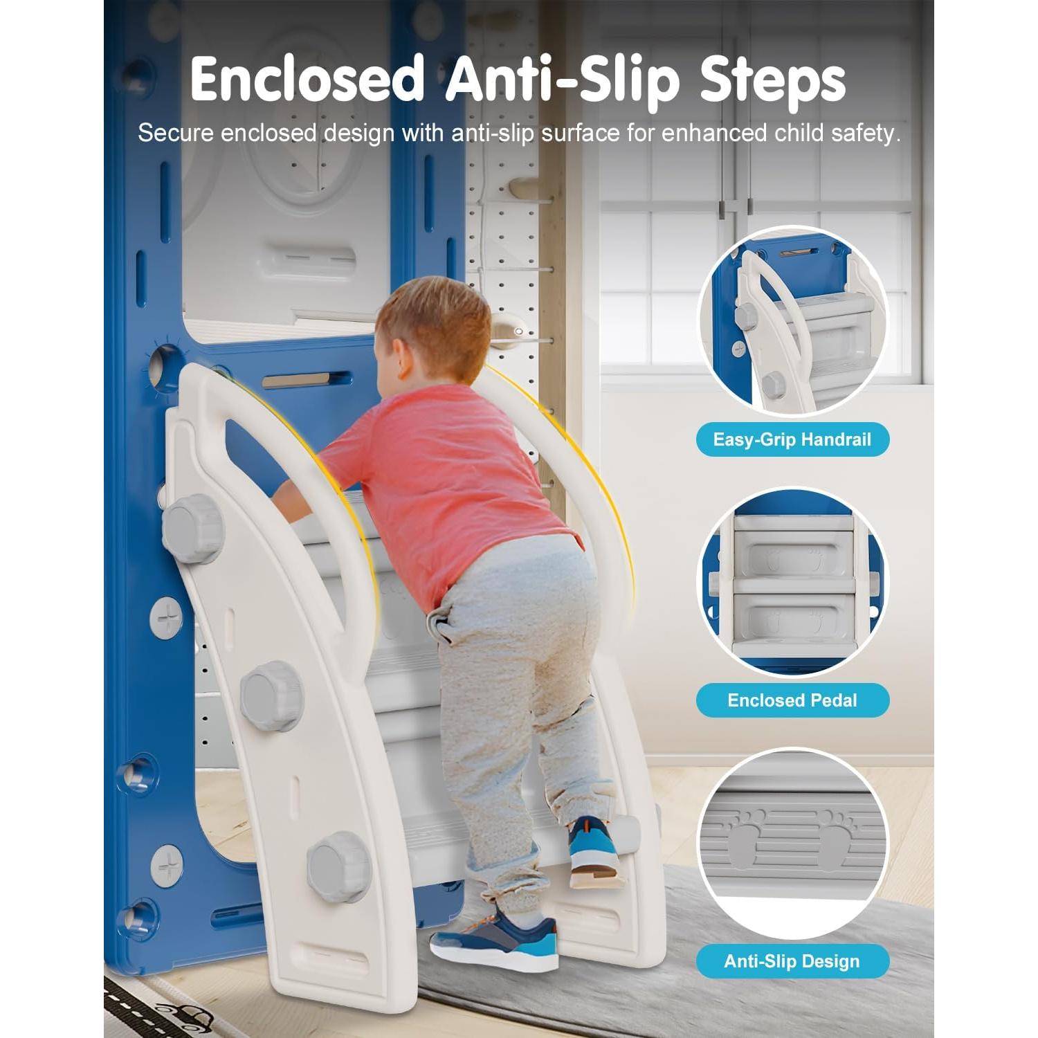 Tobogán 8 en 1 Babytronic para Niños 1-3 Años Azul y Gris