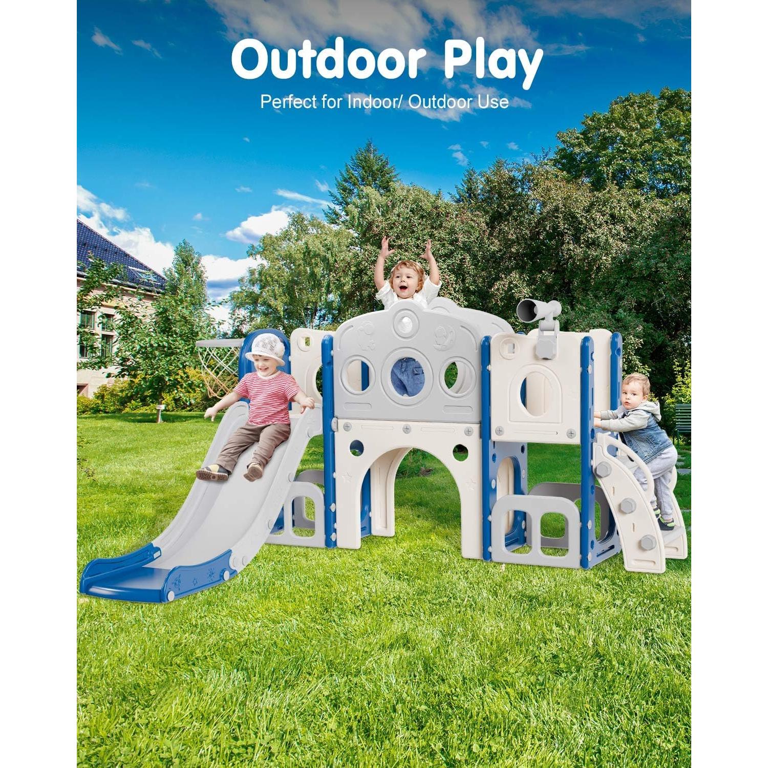 Tobogán 8 en 1 Babytronic para Niños 1-3 Años Azul y Gris