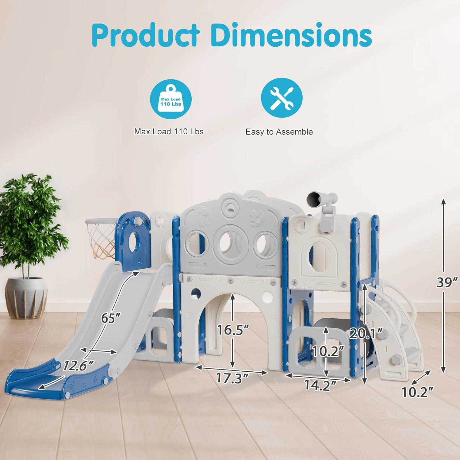 Tobogán 8 en 1 Babytronic para Niños 1-3 Años Azul y Gris