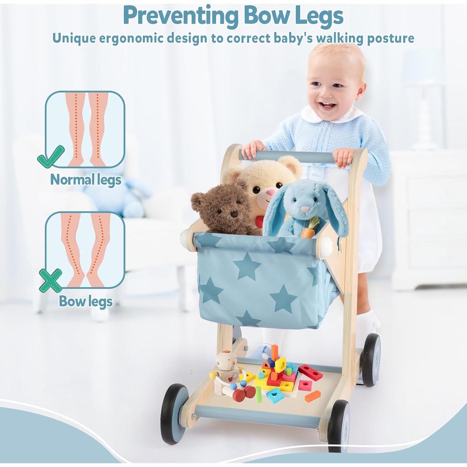 Andador de Madera Asweets 2 en 1 Carrito de Compras Azul