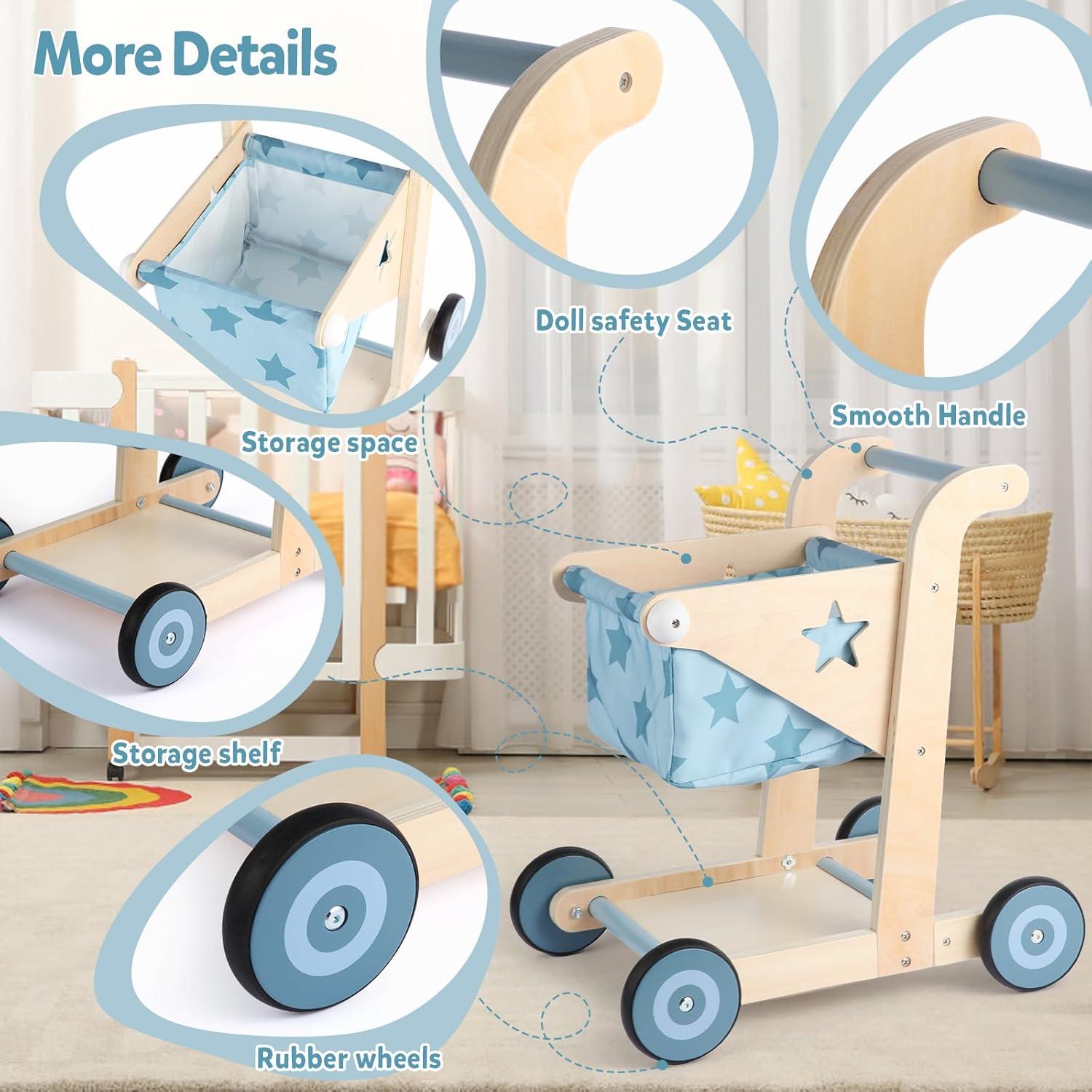 Andador de Madera Asweets 2 en 1 Carrito de Compras Azul