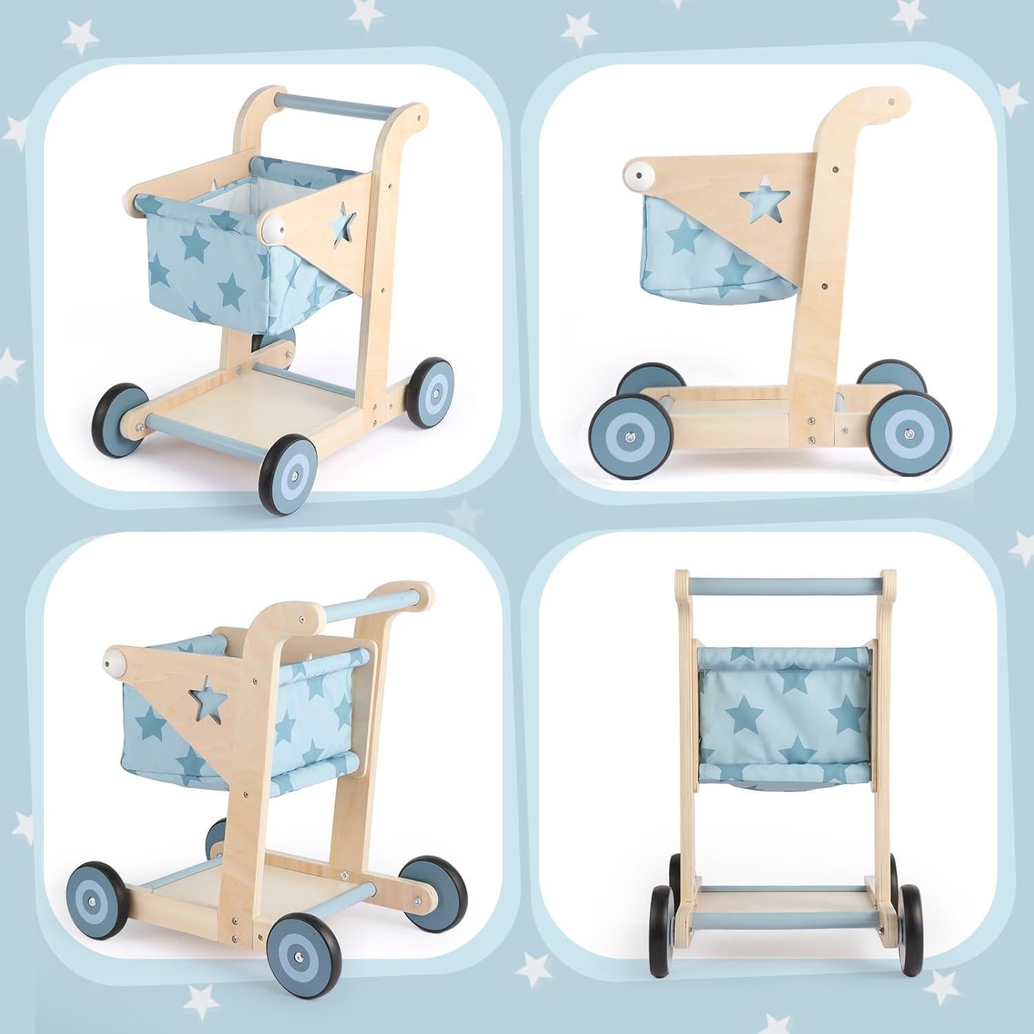 Andador de Madera Asweets 2 en 1 Carrito de Compras Azul