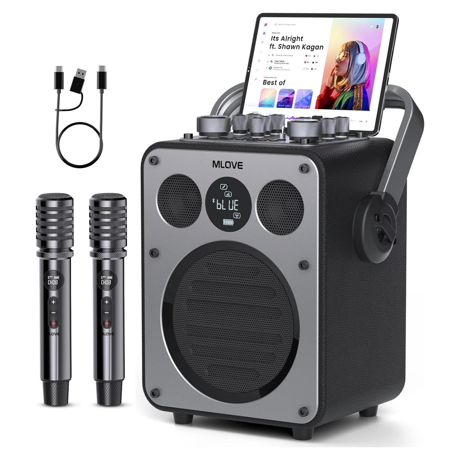 MLOVE D5 Karaoke Profesional Bluetooth 200W con 2 Micrófonos