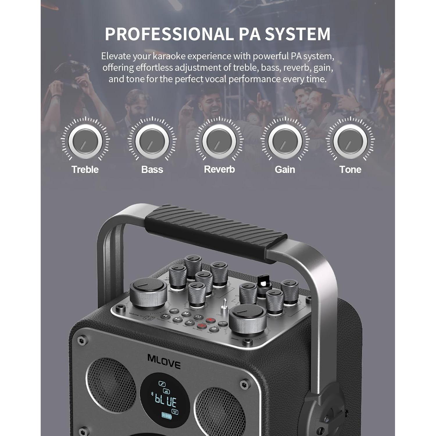 MLOVE D5 Karaoke Profesional Bluetooth 200W con 2 Micrófonos