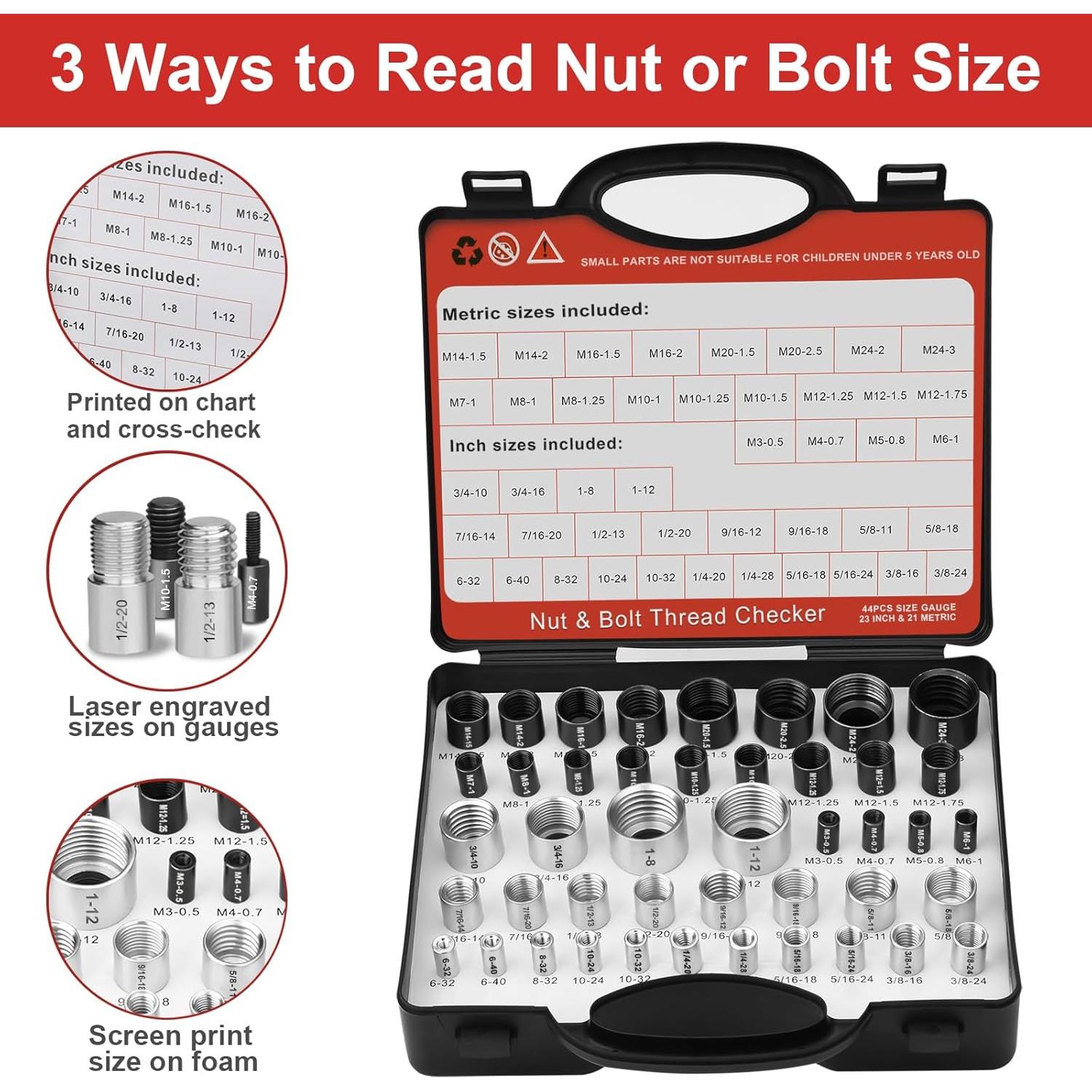 Verificador de Roscas Comfylichi 44 Medidores Estándar y Métrico