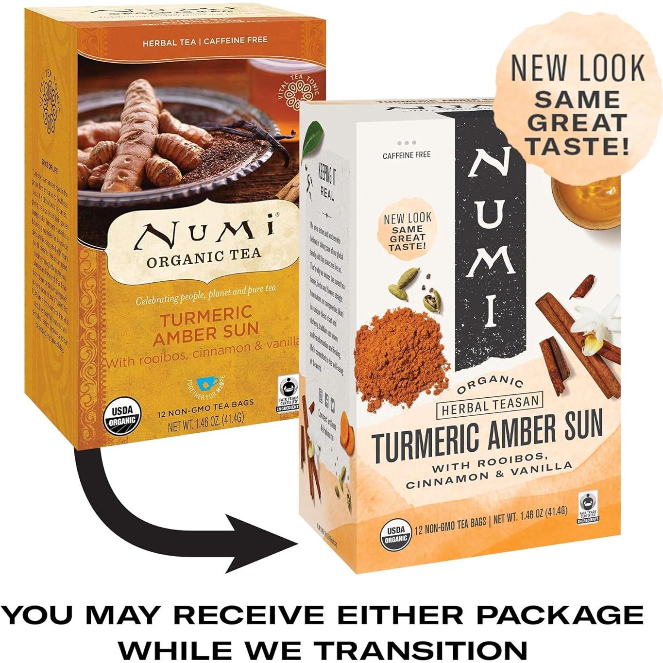 Té de Cúrcuma Amber Sun Numi Orgánico 12 Bolsitas Sin Cafeína