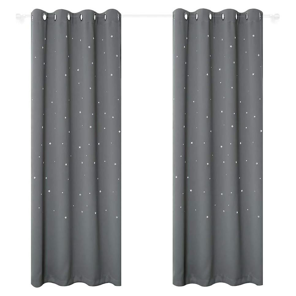 Cortinas Opacas Anjee con Estrellas 2 Paneles 132x160 cm Gris