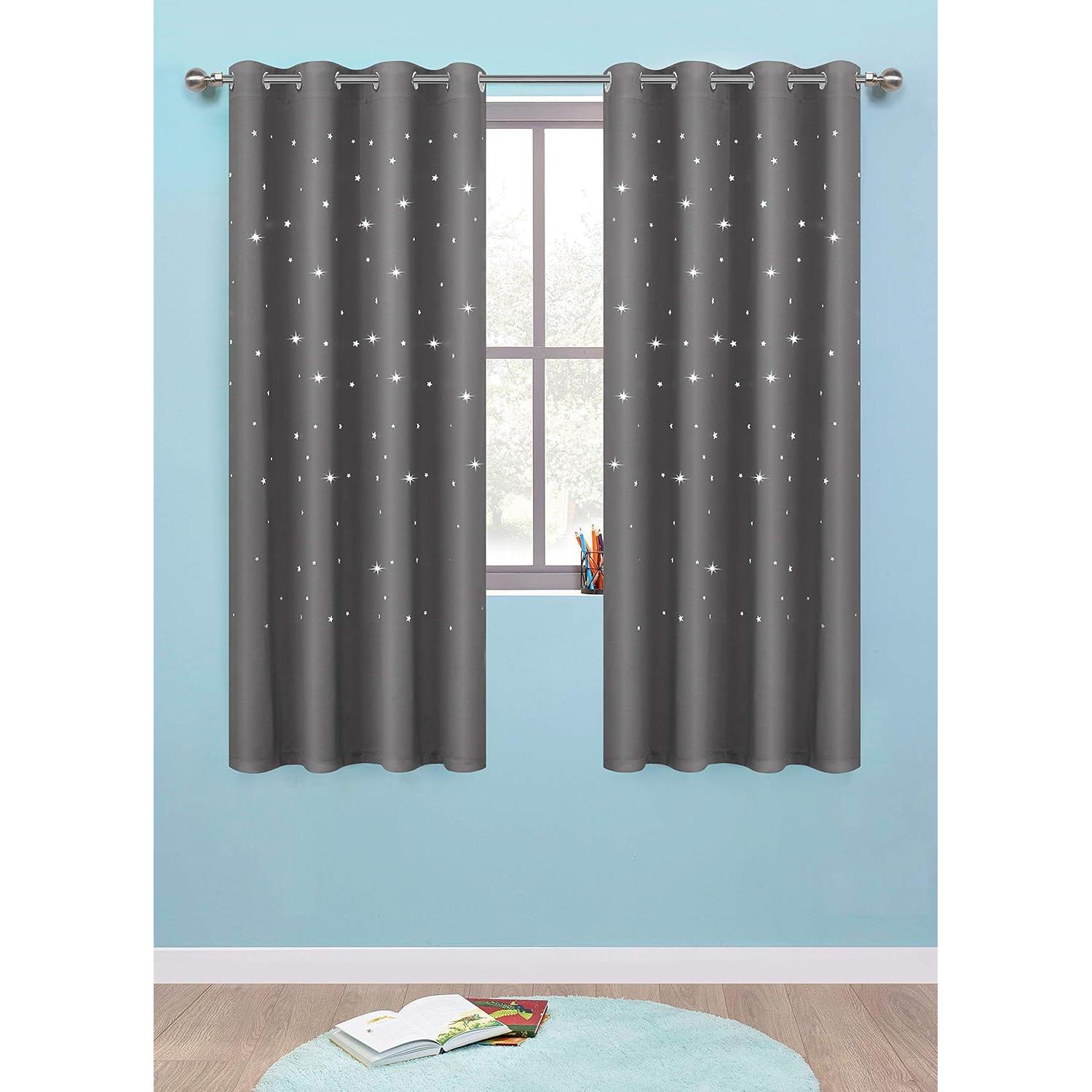 Cortinas Opacas Anjee con Estrellas 2 Paneles 132x160 cm Gris