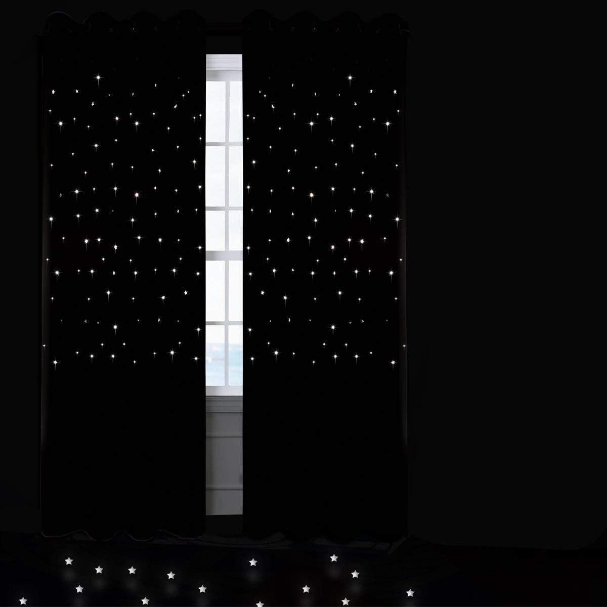 Cortinas Opacas Anjee con Estrellas 2 Paneles 132x160 cm Gris