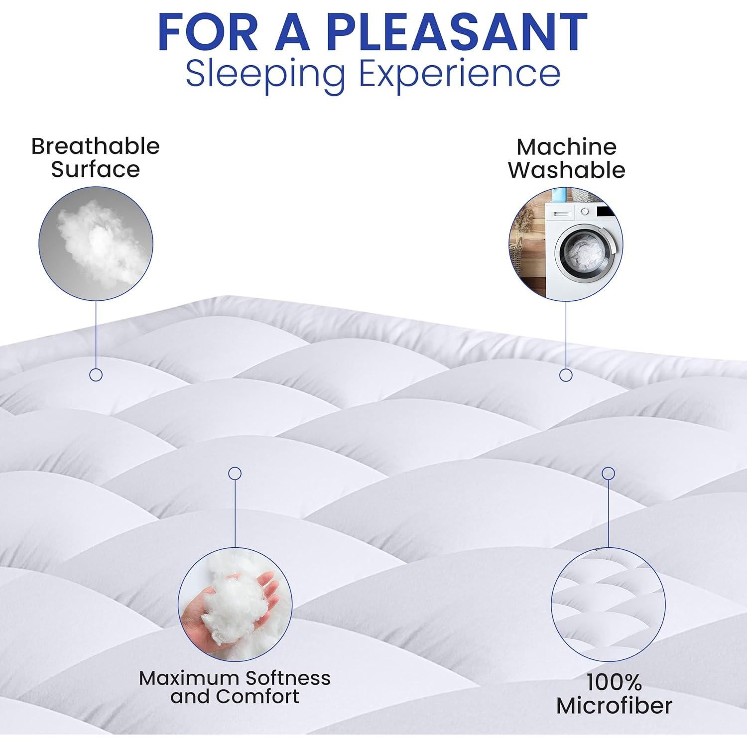 Protector de Colchón Utopia Bedding Twin Acolchado Blanco 99x191cm