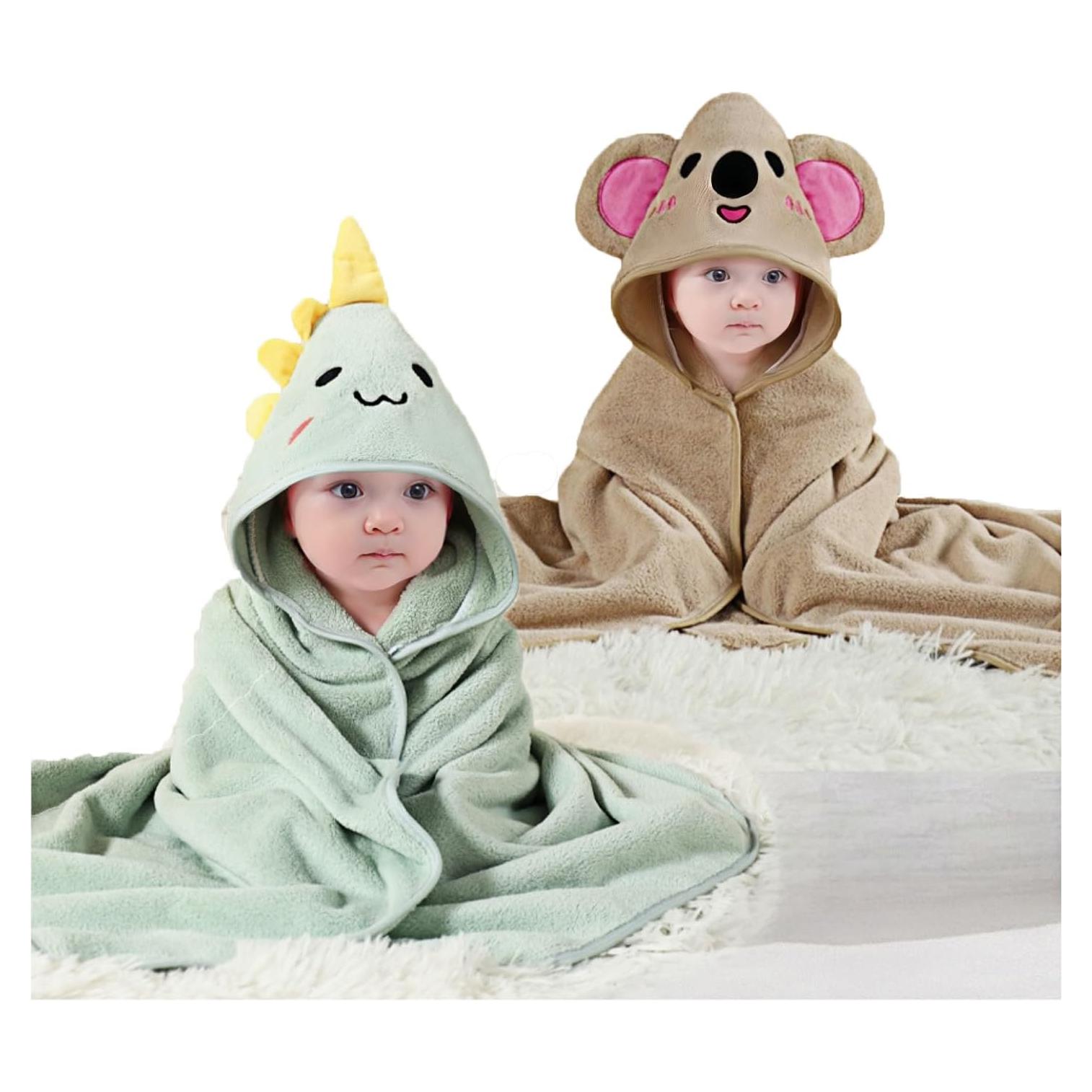 Toalla con Capucha SEVDO 79x79 cm 2 Pcs Bebé Gris Koala + Dinosaurio
