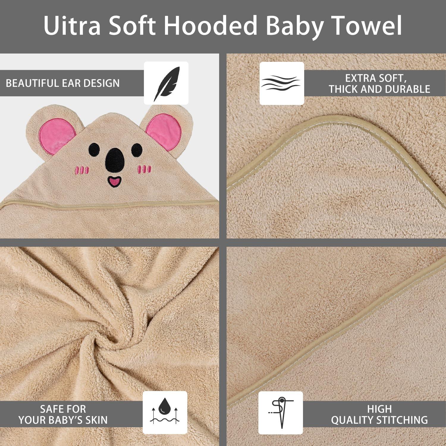 Toalla con Capucha SEVDO 79x79 cm 2 Pcs Bebé Gris Koala + Dinosaurio