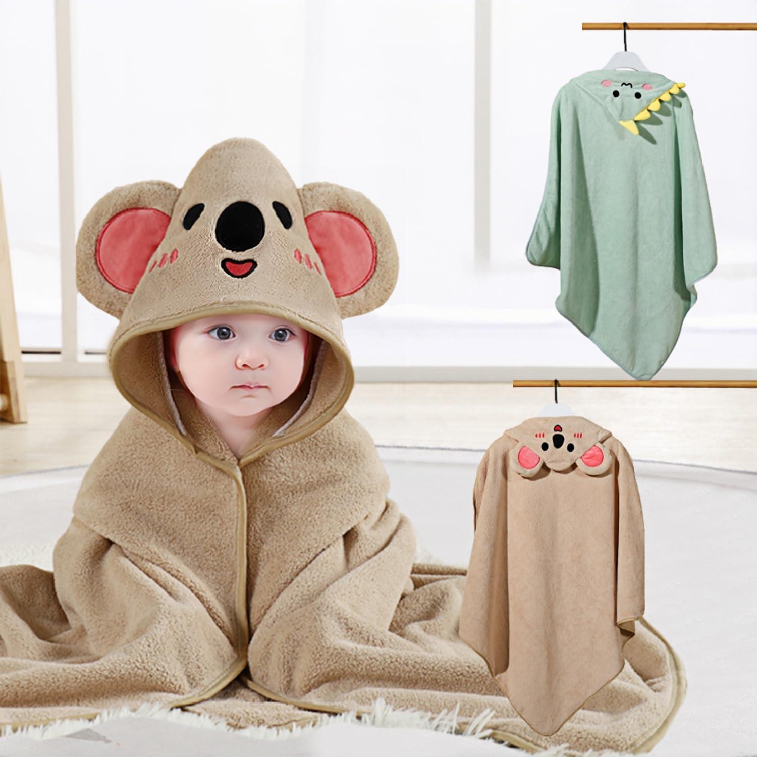 Toalla con Capucha SEVDO 79x79 cm 2 Pcs Bebé Gris Koala + Dinosaurio