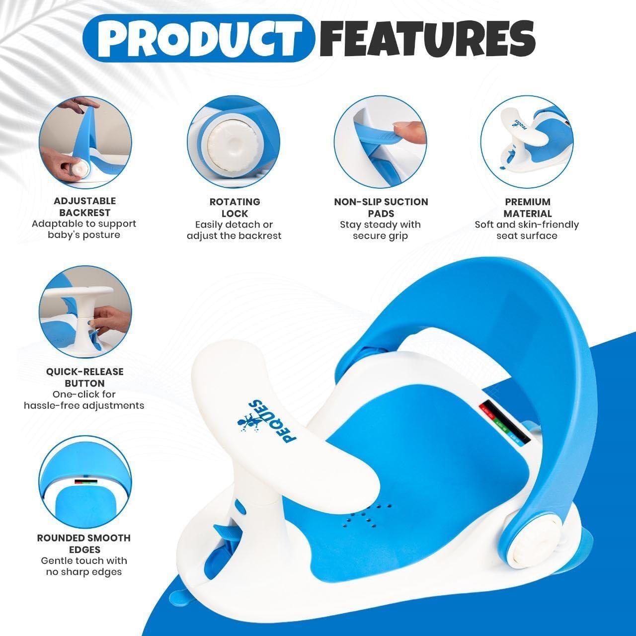 Asiento de Baño Antideslizante para Bebés Azul - 6 Meses+